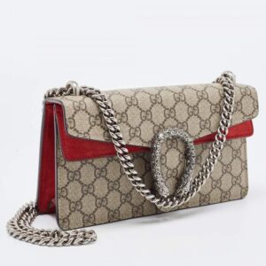 Gucci Beige/Red GG Supreme Canvas and Suede Small Rectangular Dionysus Shoulder Bag - Image 2